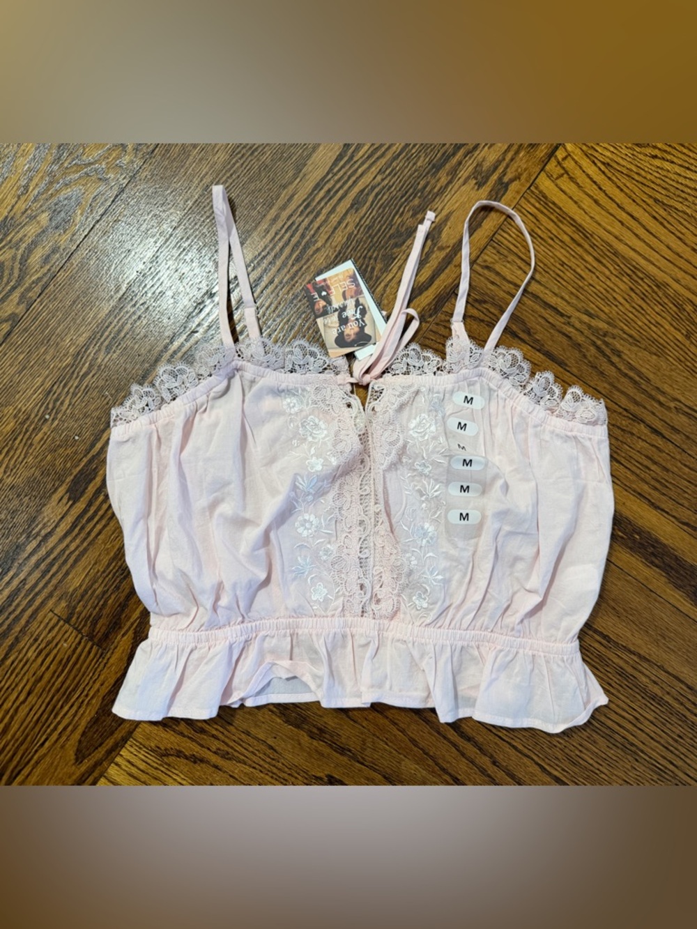 Self Esteem Pink Lace Trim Cropped Cami Top